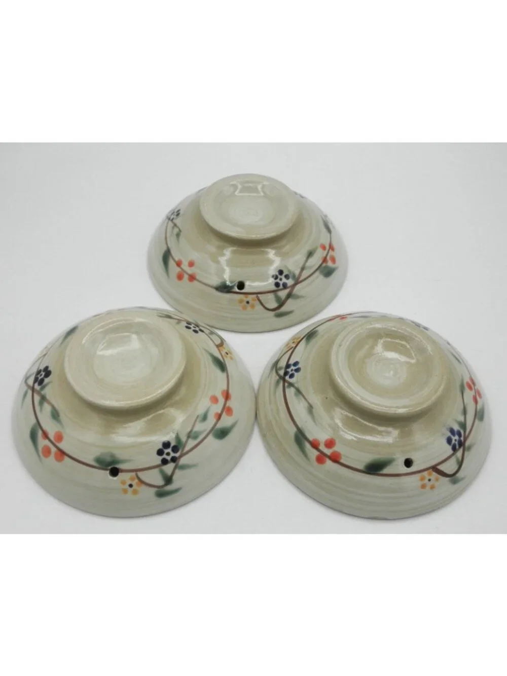 (3) VTG Japanese Donabe 5-7/8 In. Clay Pot LIDS ONLY Hand Painted Berry Vine